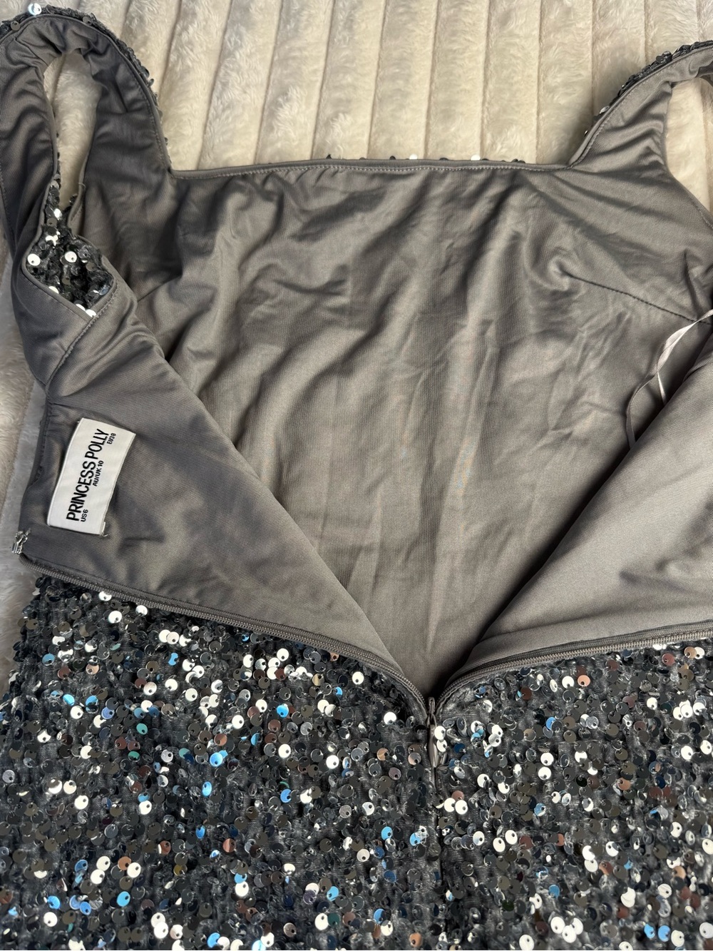 Princess‎ Polly Miss Me Sequin Silver Party Club Mini Formal Dress Size 6 - Picture 6 of 8